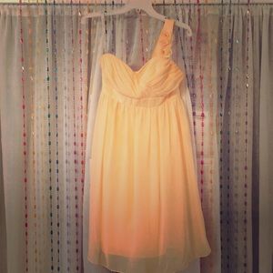 Yellow sheer with underlay bridesmaid dress